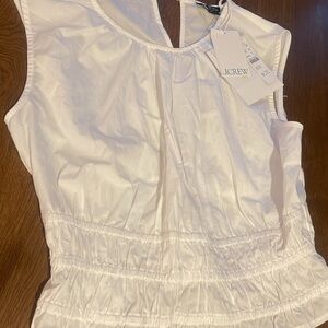 J. Crew White Gathered Sleeveless Blouse